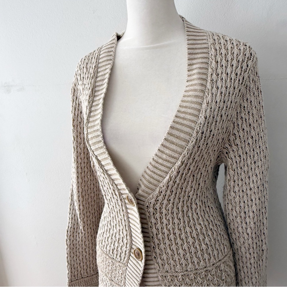 Eddie Bauer Women Cotton Open‎ Knit Cardigan Medium Crunchy Granola Timeless View 2
